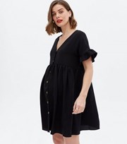 New Look Maternity Black Herringbone Button Smock Dress